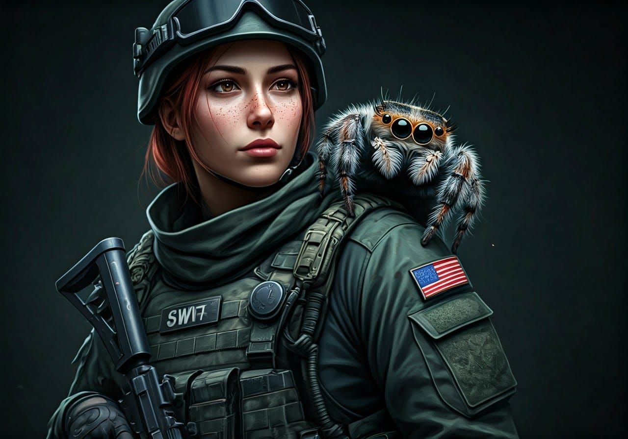 Gritty Fantasy Warrior with Fuzzy Service Spider