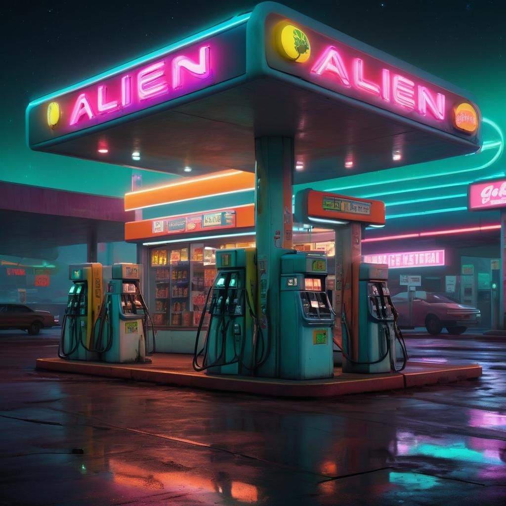 Retro-Futuristic Alien Gas Station Concept Art