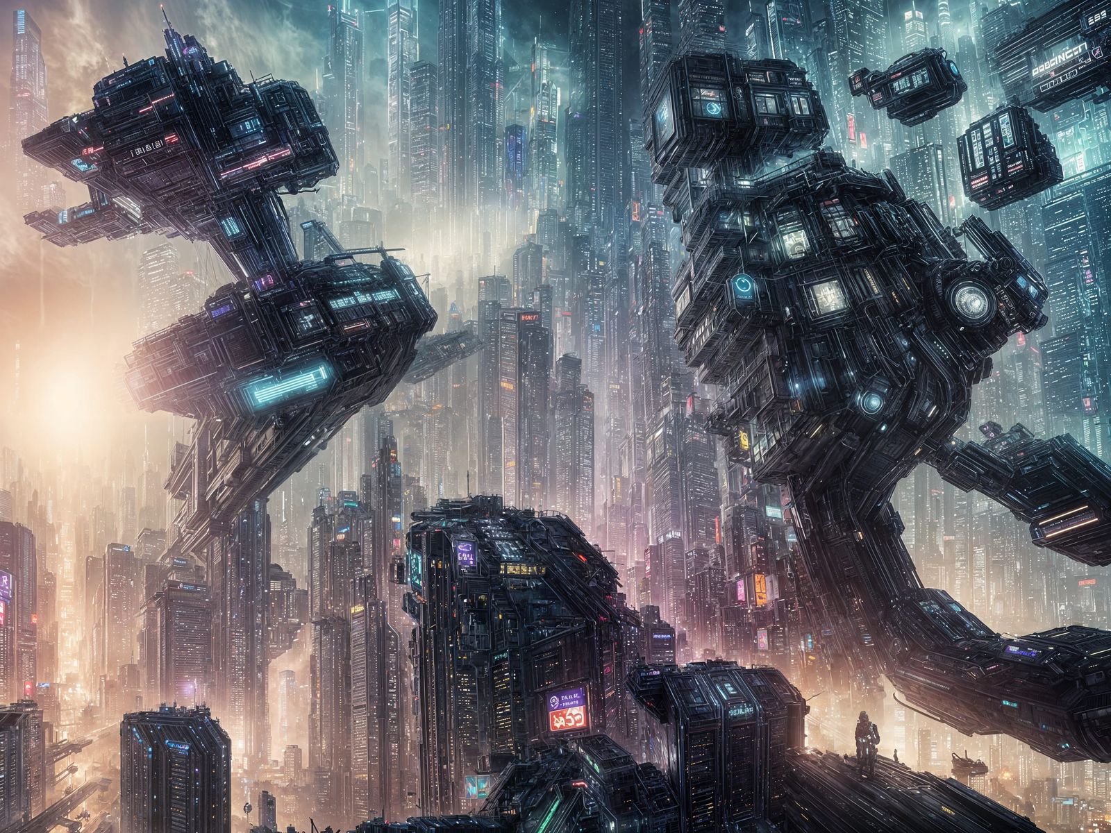 Blue Cyberpunk Cityscape at Night