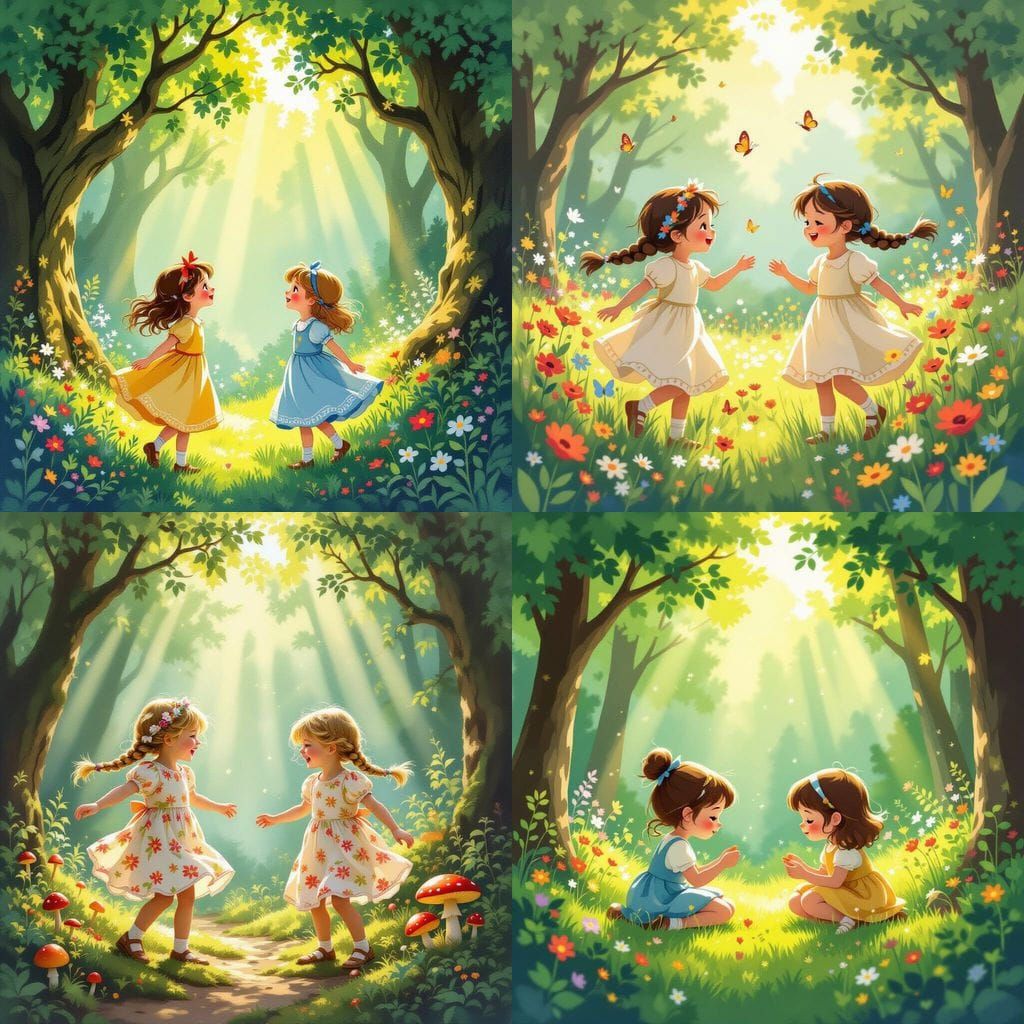 Two Girls Enjoying a Serene Forest Scene