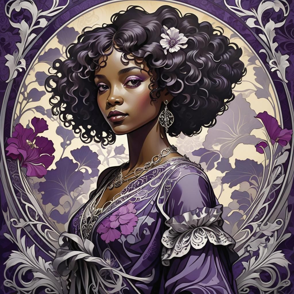 Art Nouveau Silhouette Portrait of African American Woman