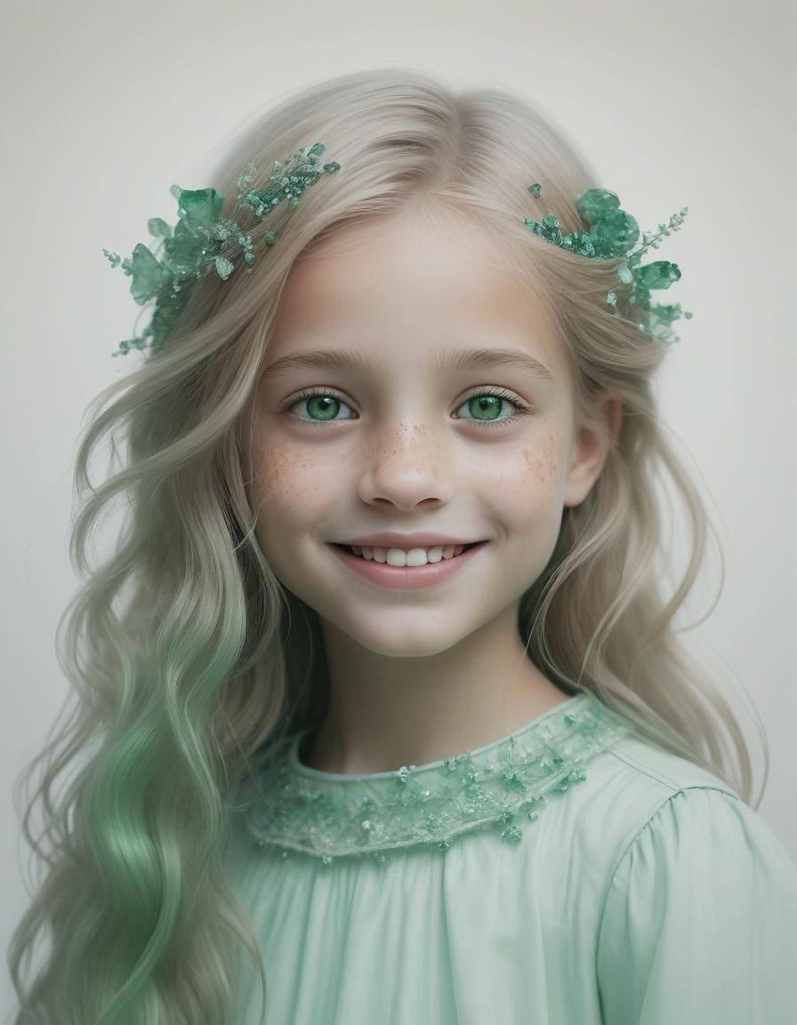 Ethereal Portrait of a Smiling Girl in Sienna and Emerald