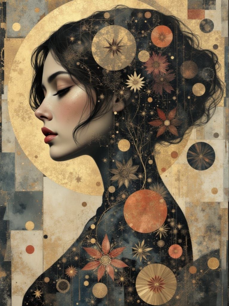 Mosaic Goddess with Cubism Effects and Barcode Realism