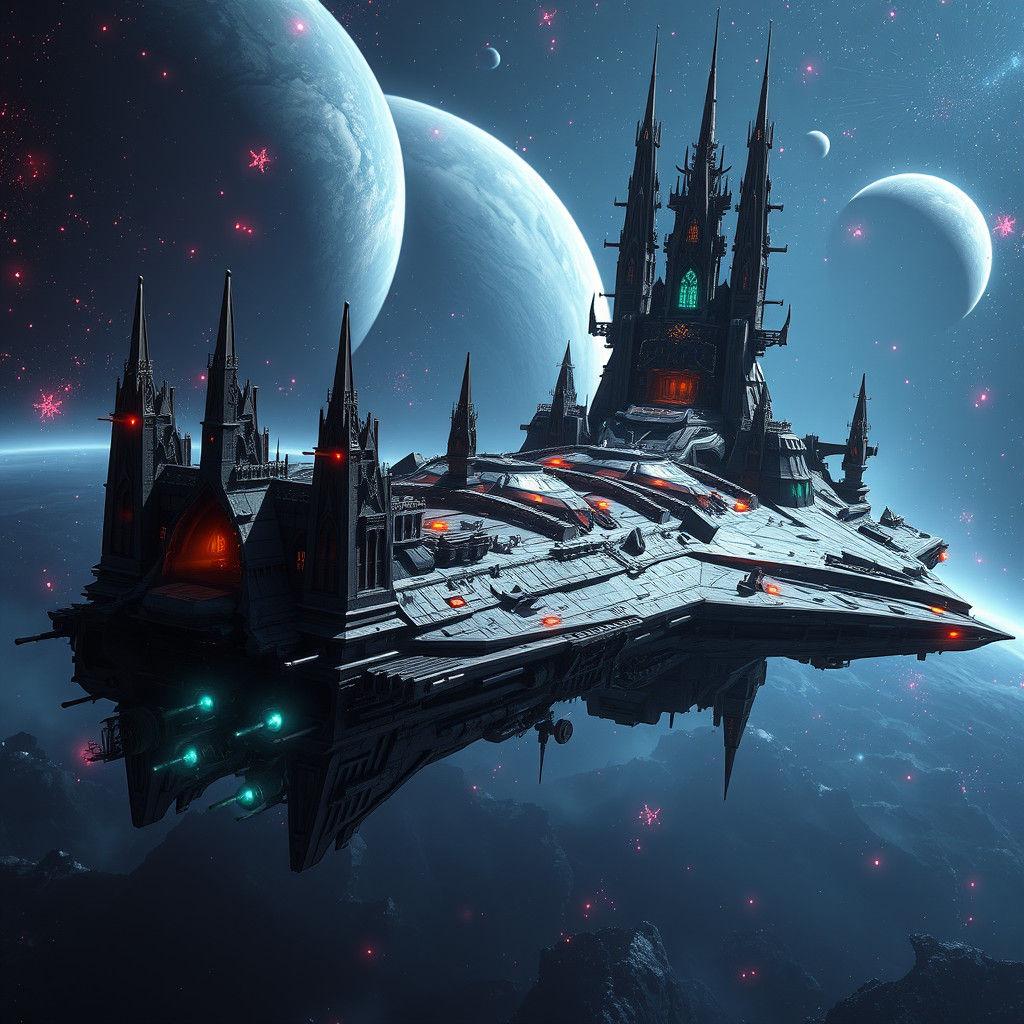 Gothic Warhammer Spaceship with Spires and Gunports