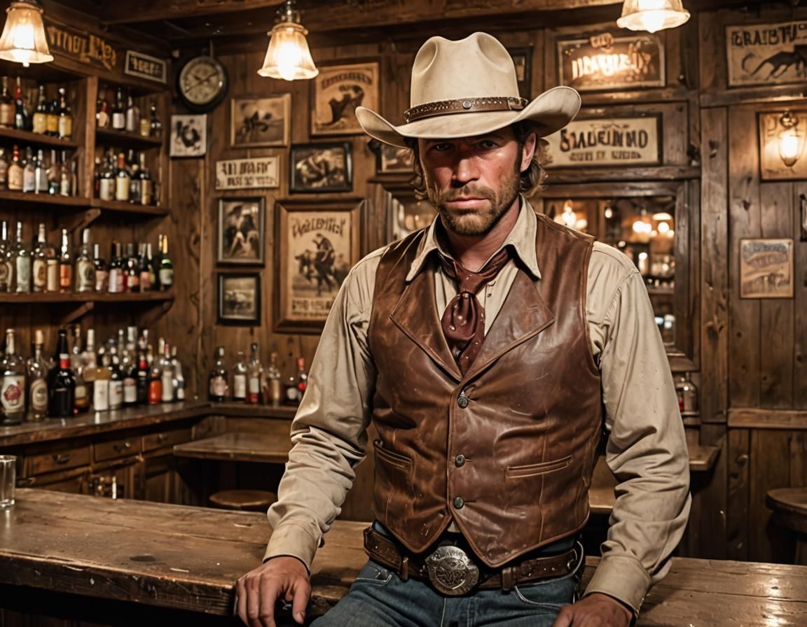 Wild West Dude Strutting into Saloon Bar
