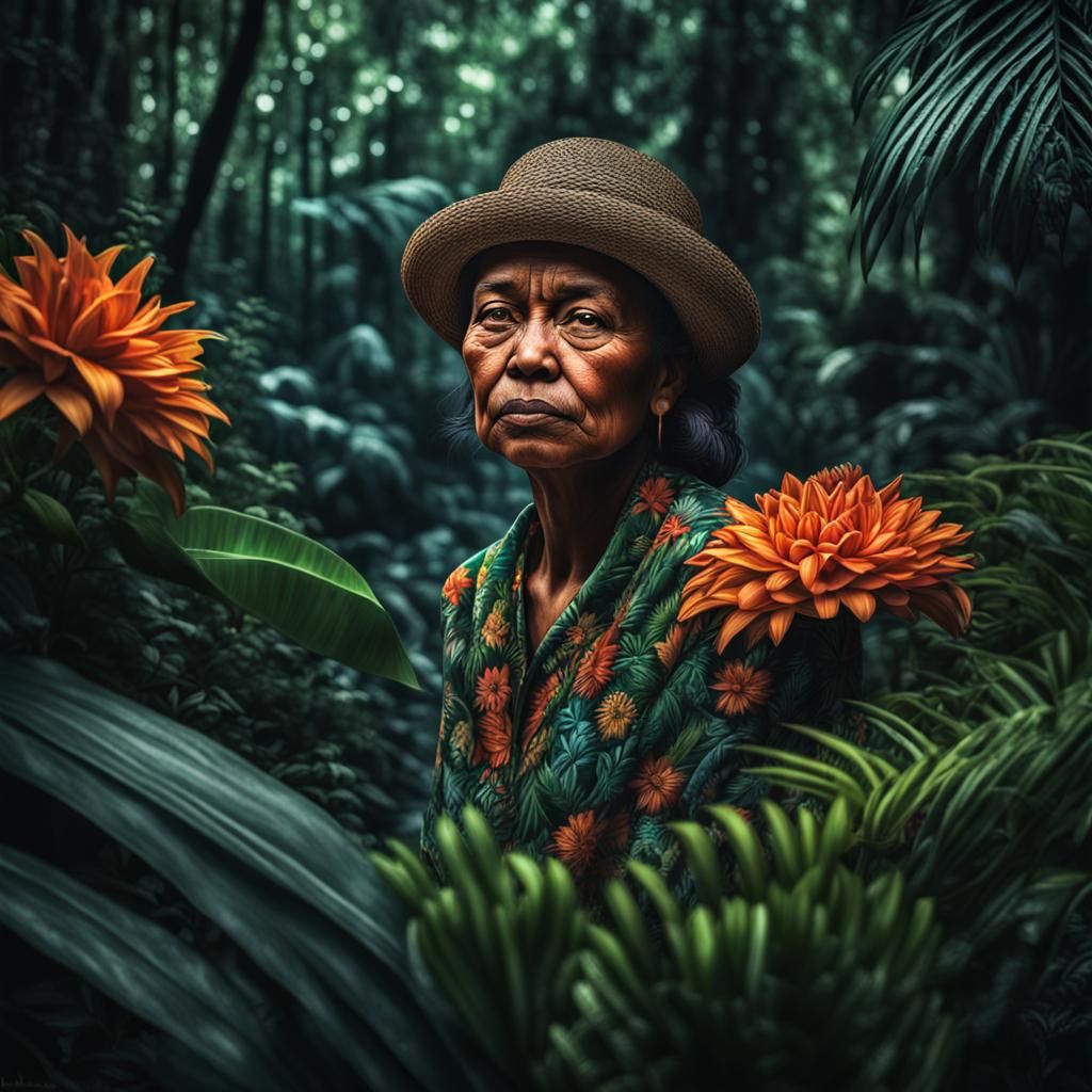 Hyperrealistic Floral Woman in Jungle Portrait
