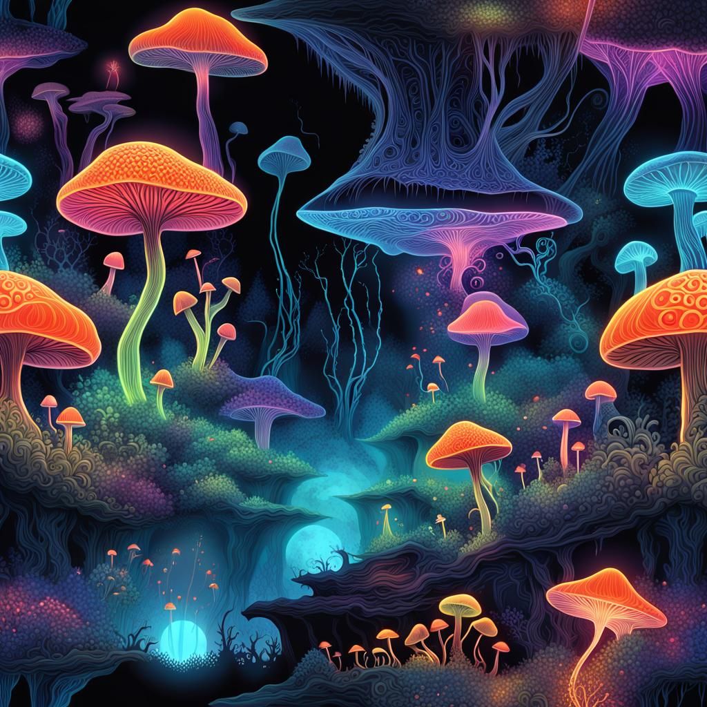 Chemiluminescent Cavern with Alien Flora and Fauna