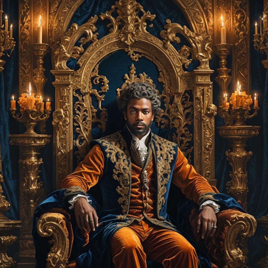 Baroque Throne Room Portrait with Intense Gaze