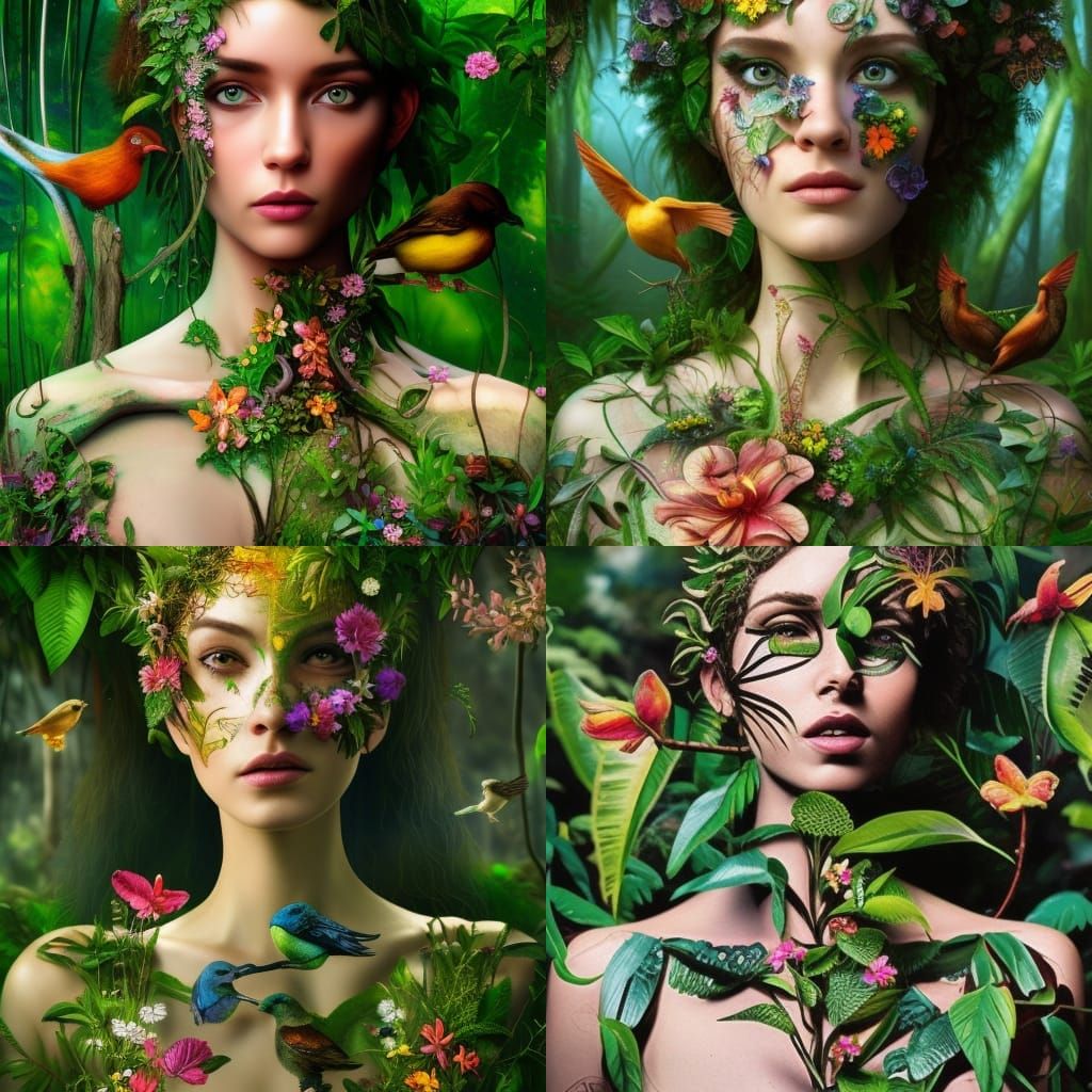 Human Avatar Portrait in Lush Jungle: 3D Render