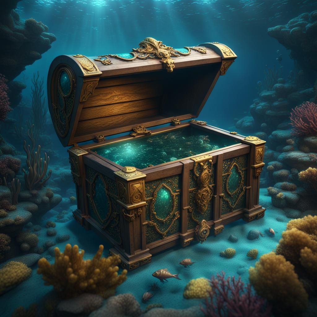 Underwater Treasure Chest in Detailed Matte Painting