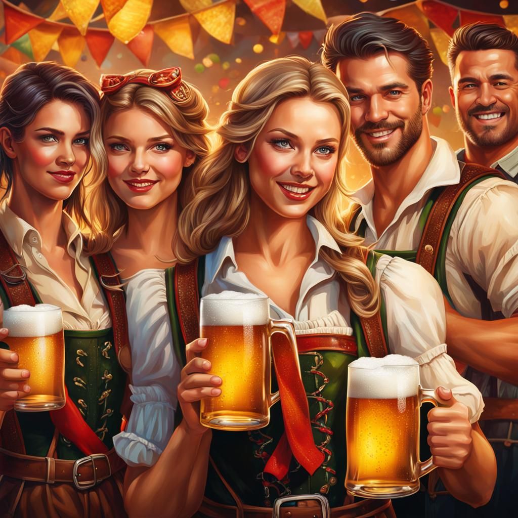 Oktoberfest Party: Hyperrealistic Celebration with Beer