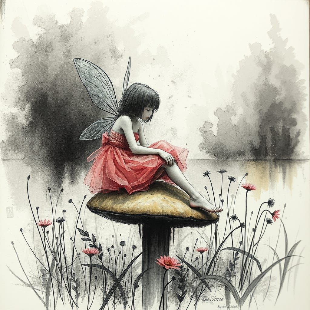 Whimsical Fairy in a Pink Summer Dress