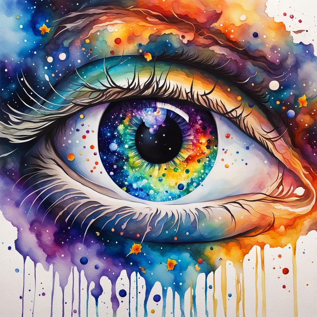 Vibrant Galactic Eye Watercolor Splash Art