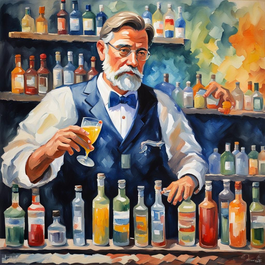 Bartender in Gouache Style Impressionist Painting