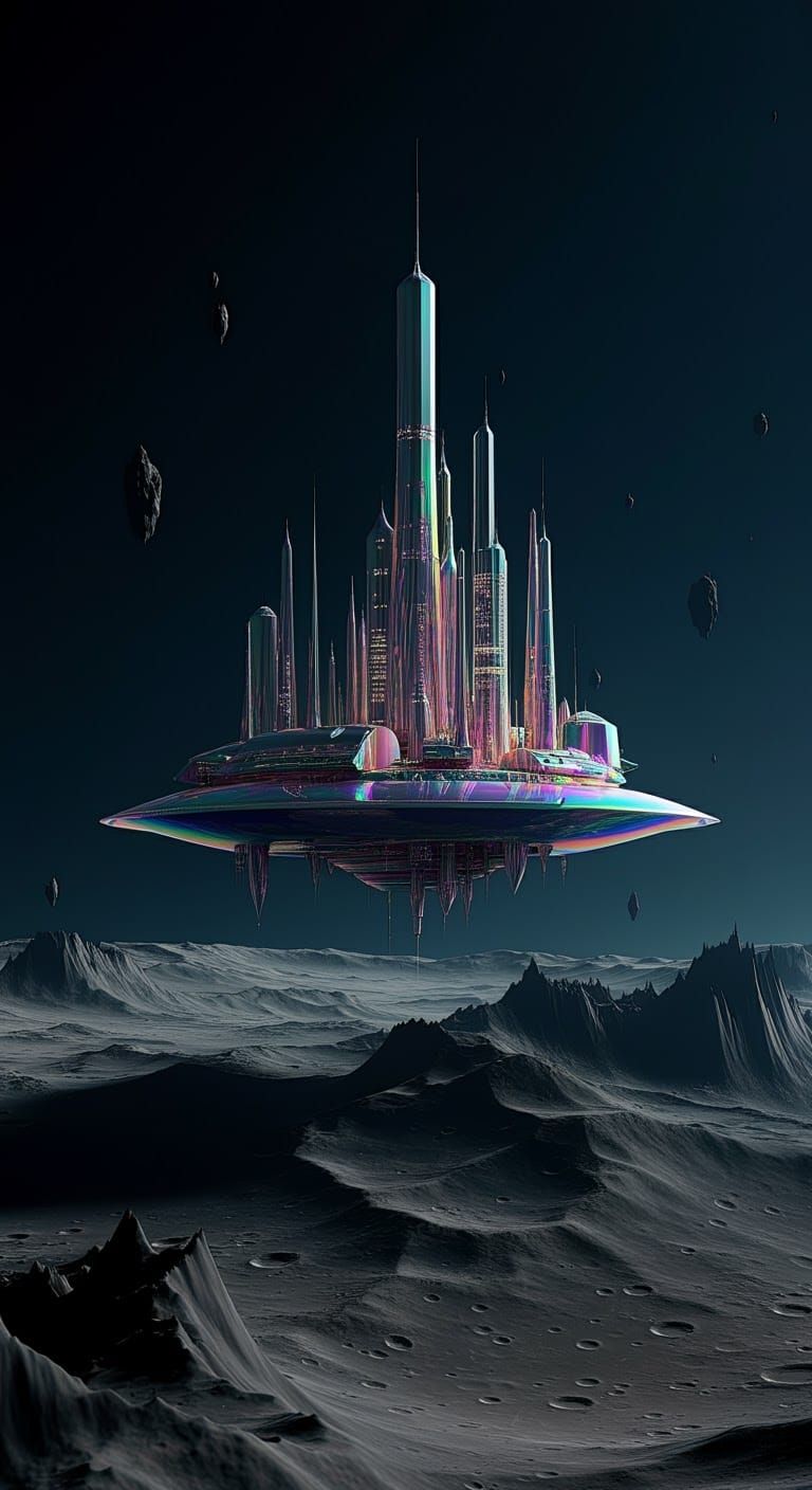 Surreal Cosmic Cityscape, Rendered in Photorealistic 3D Styl...
