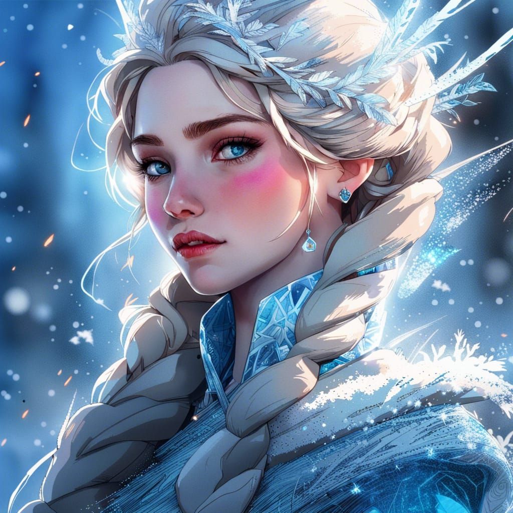 Gorgeous Snow Queen Portrait in Hyperreal Style