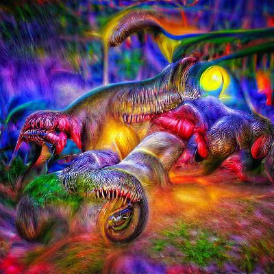Jurassic Park T-Rex Rampage in Fauvist Style