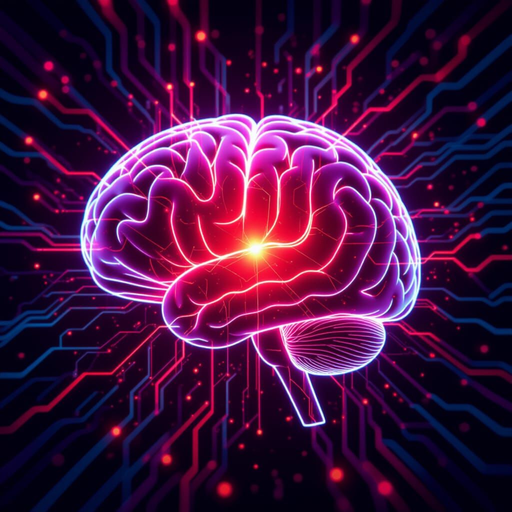 Red Light Illuminates Surreal Brain With Neon Energy