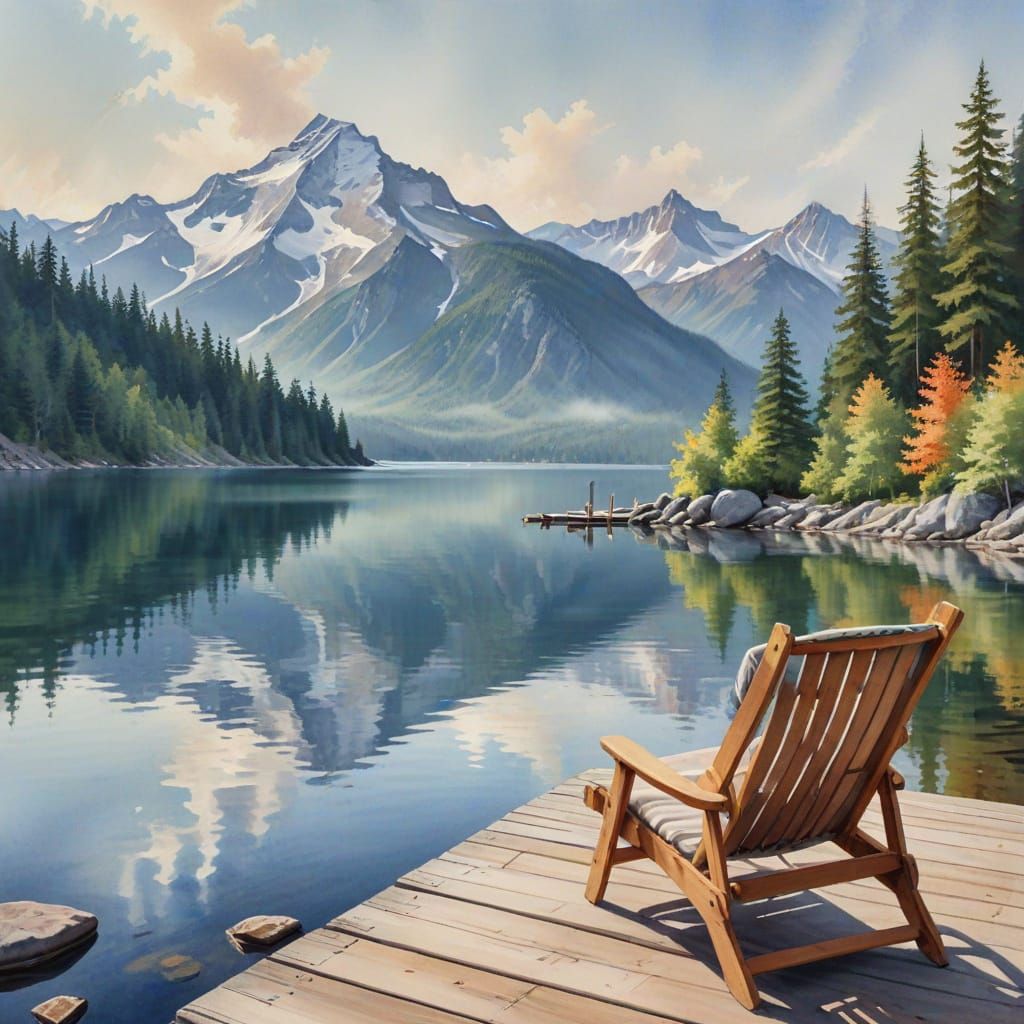 Watercolor Lake View with Bare Feet