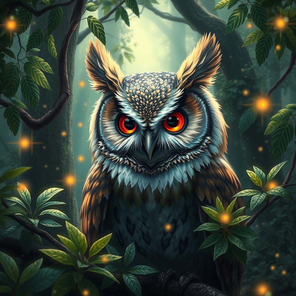Mystical Forest: Wise Owl with Iridescent Feathers