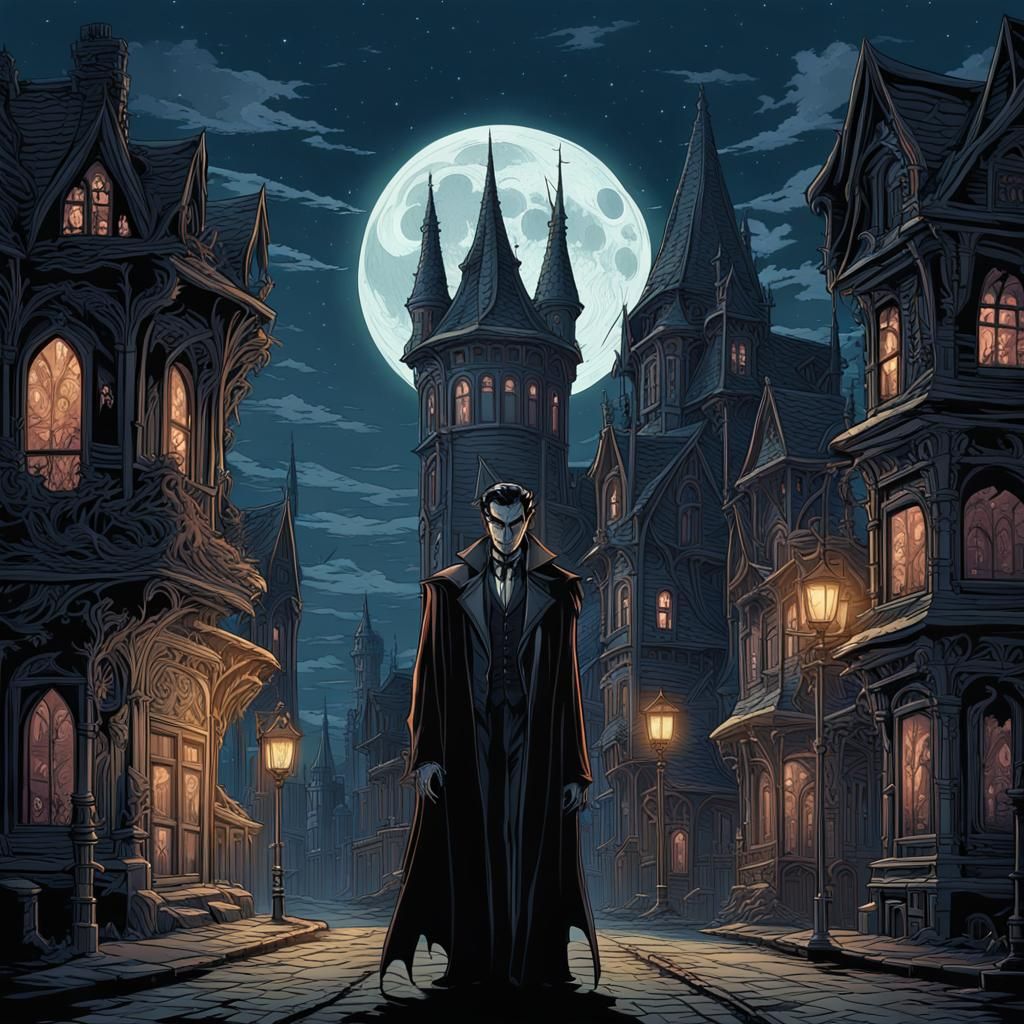 Vampire in Haunted Town: Art Nouveau Comic Art