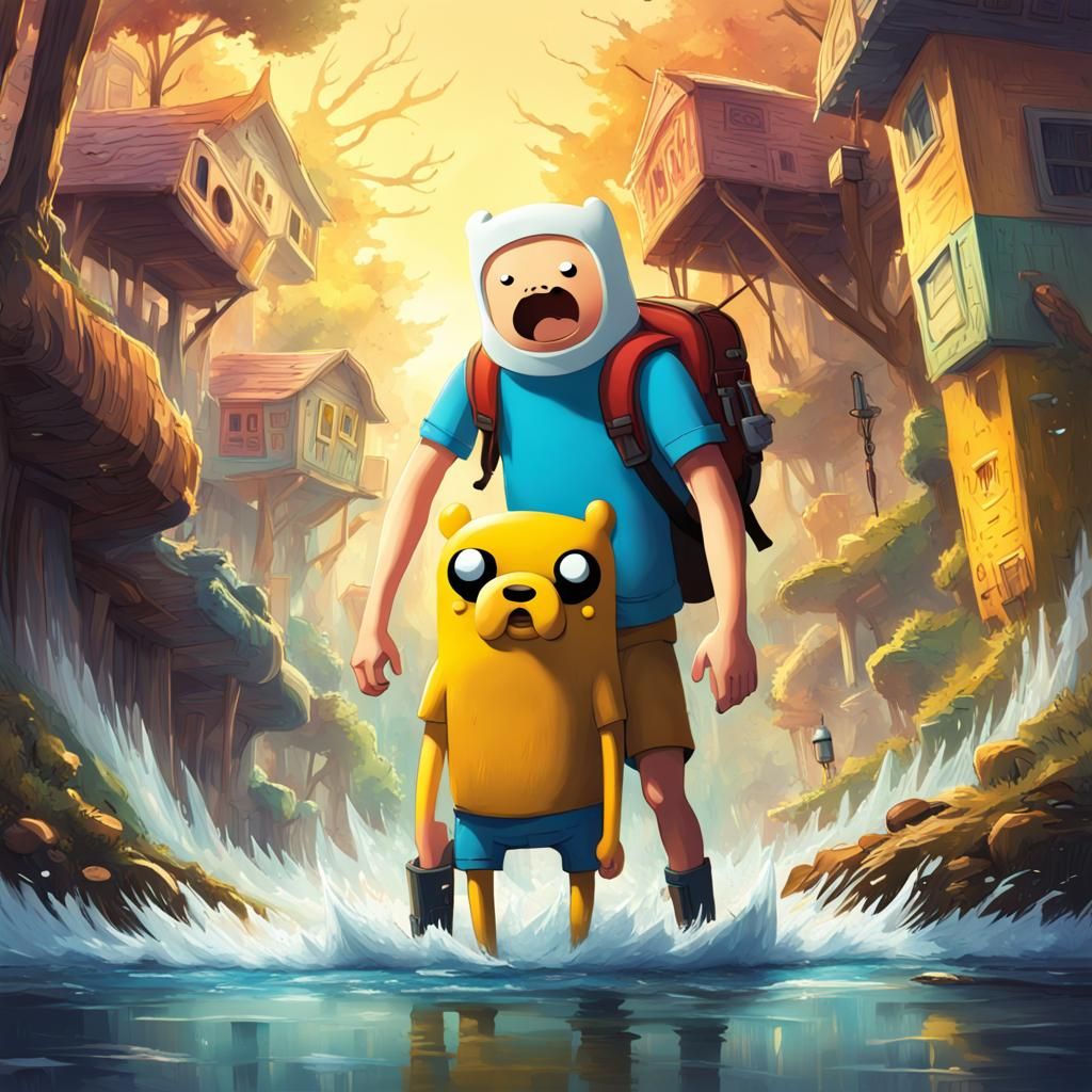 Finn and Jake Return Home: Hyperrealistic Splash Art