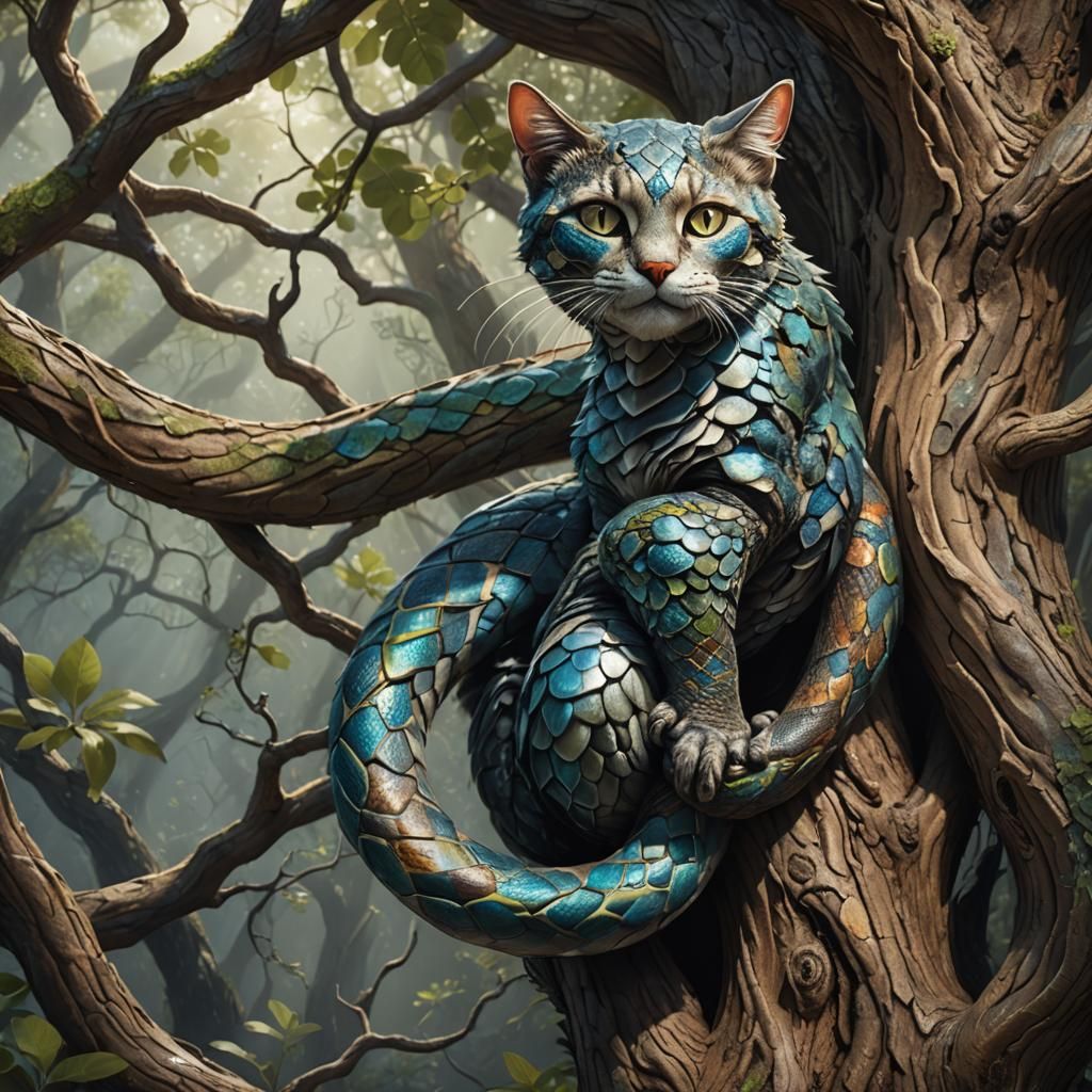 Cat-Snake Monster in Fantasy Matte Painting