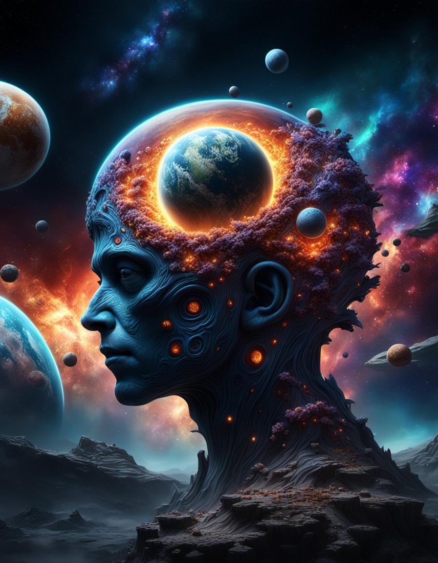 Surreal Nebulas and Planets Inside a Head