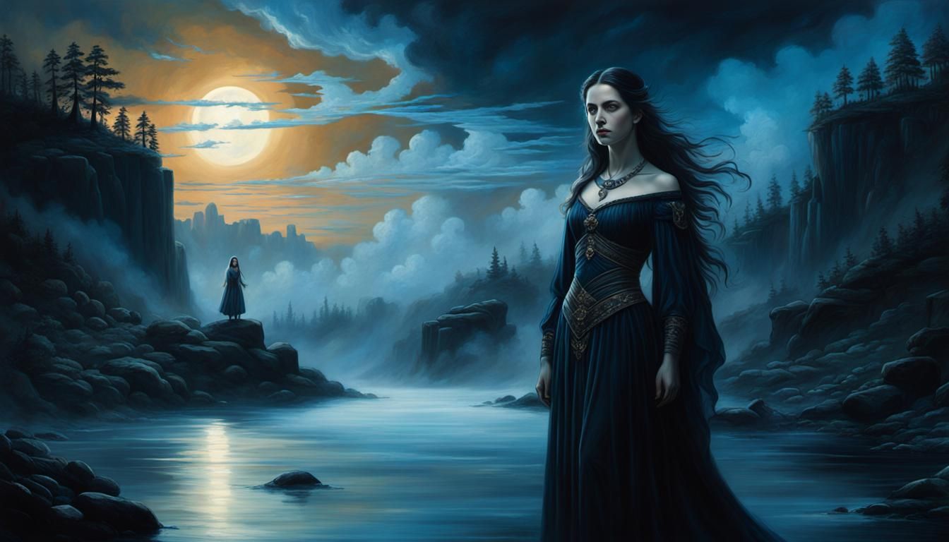 Mystical Woman in Dark Fantasy Oil Painting