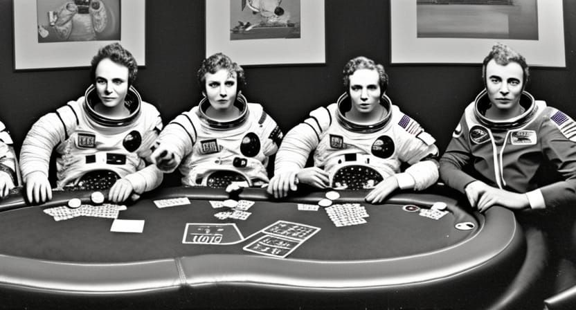 Dogs Playing Poker on Moon in Spacesuits