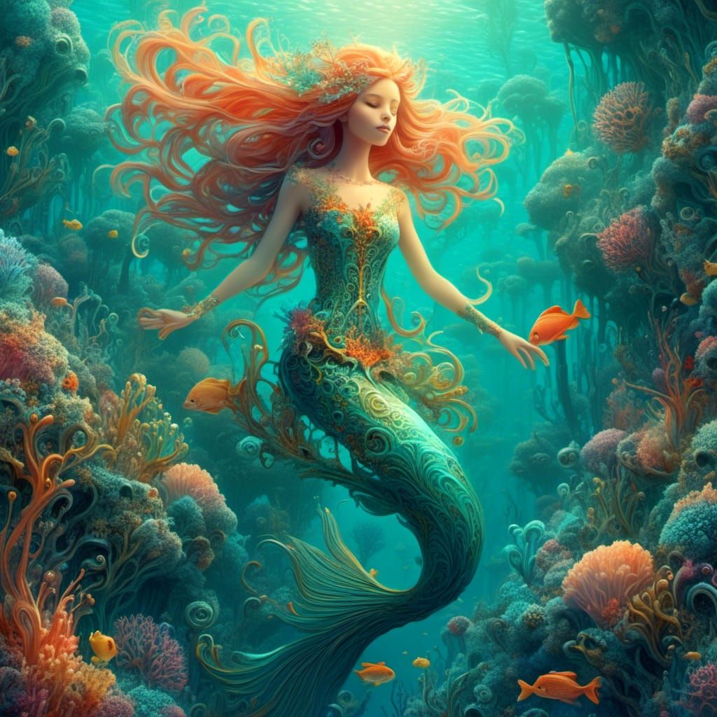 Underwater Fantasy: King Titan and Mermaid Ariel