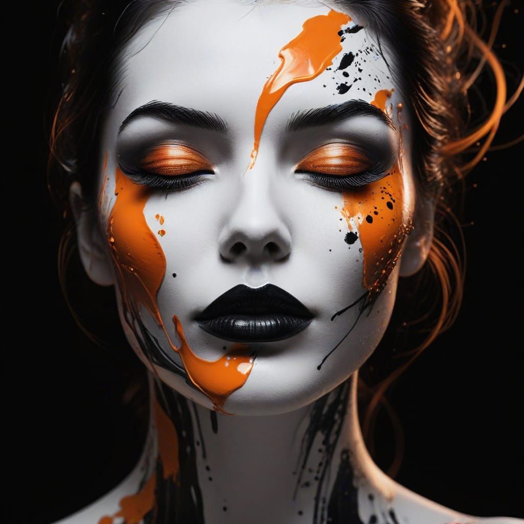 Abstract Female Face with 3D Stylized Drawing