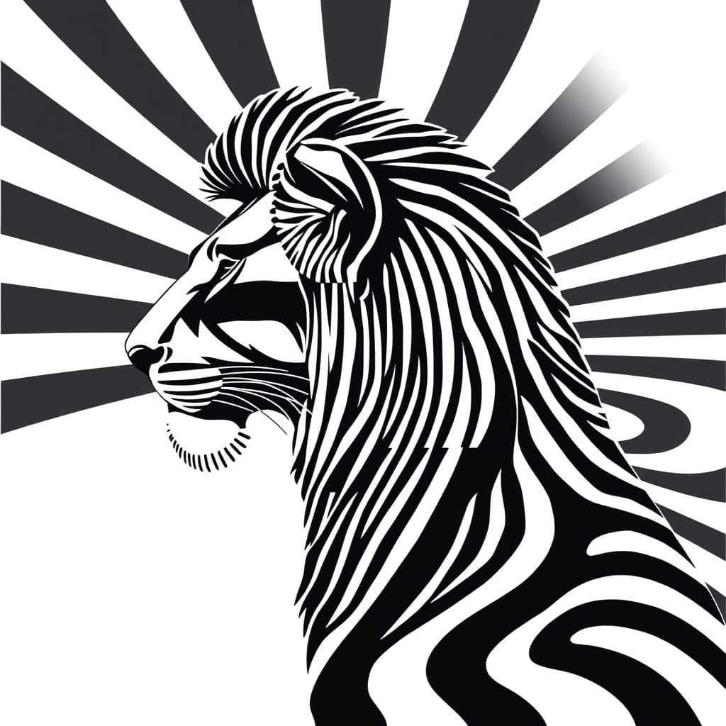 Surreal Lion Portrait in Op Art Style