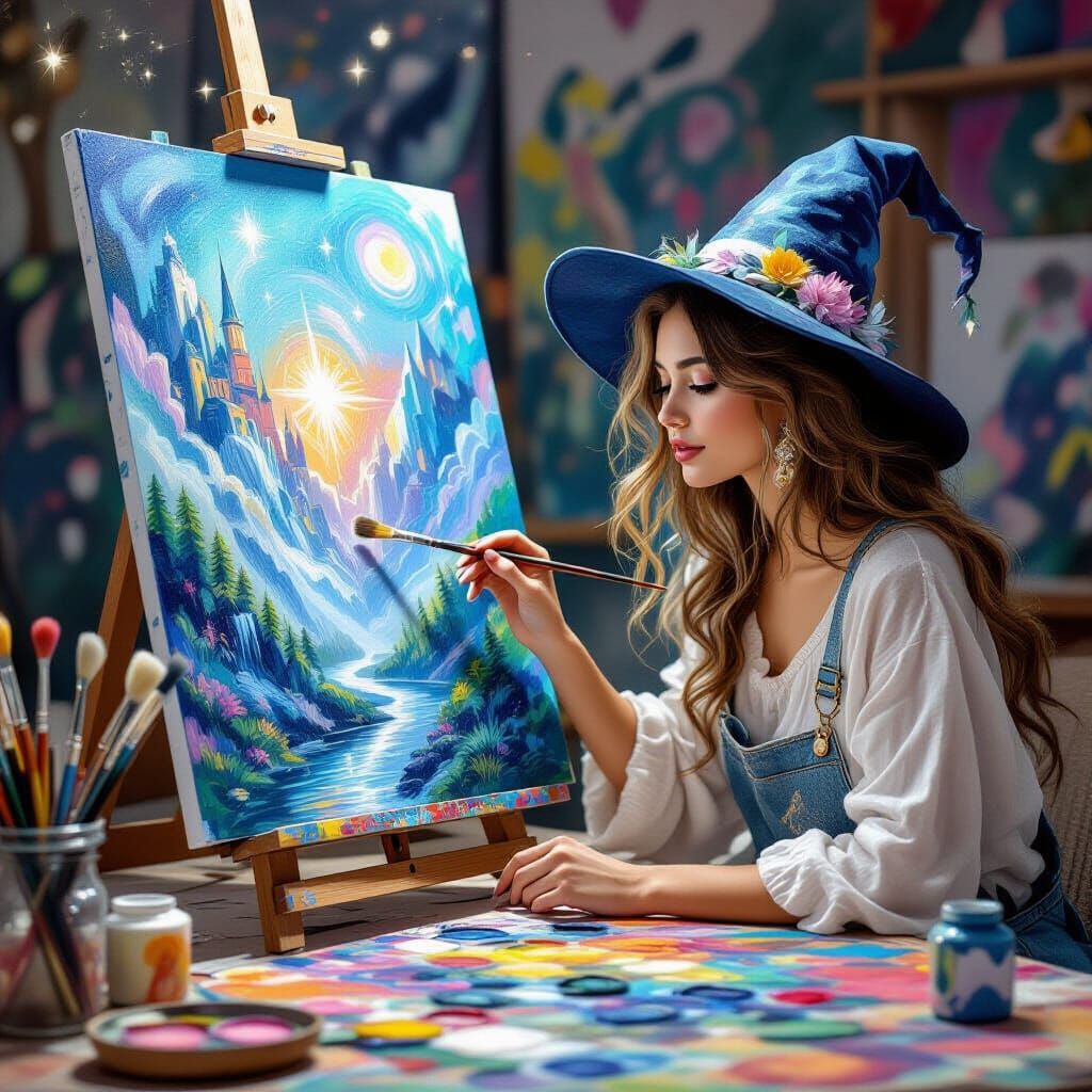 Magical Artists Painting with Enchanted Brushes and Paints