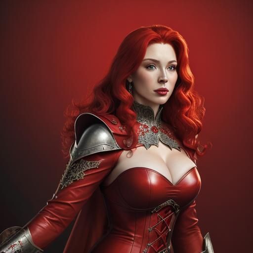 Young Woman in Red Gown: Hyperrealistic Portrait