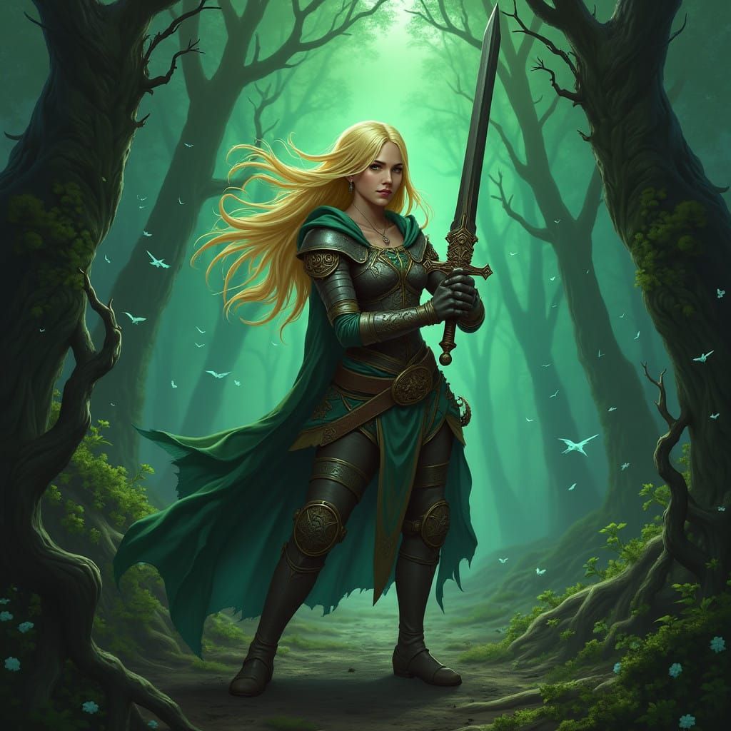 Ethereal Warrior in Emerald Forest