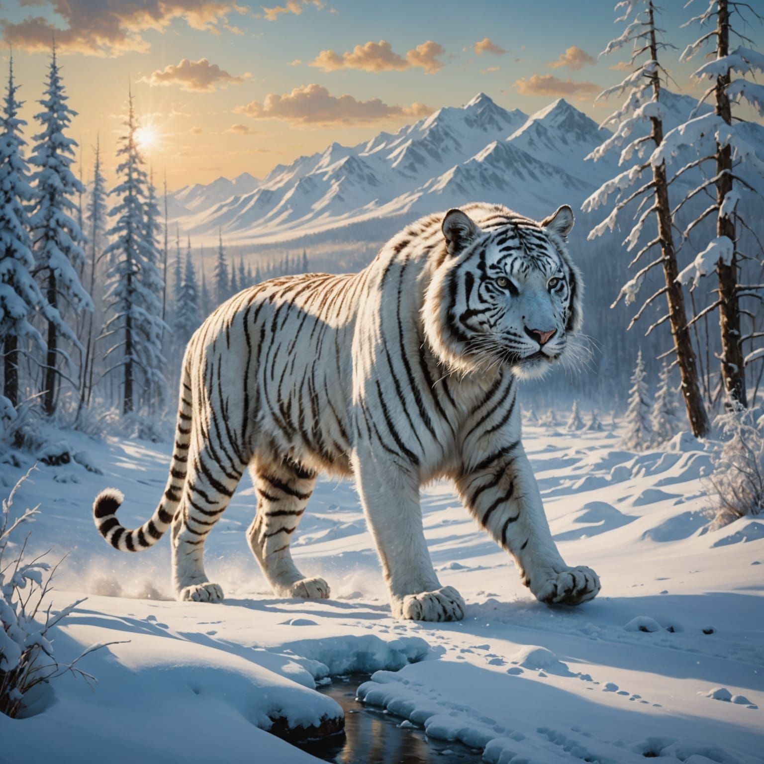 Epic Siberian White Tiger Stalks in Frozen Russian Tundra