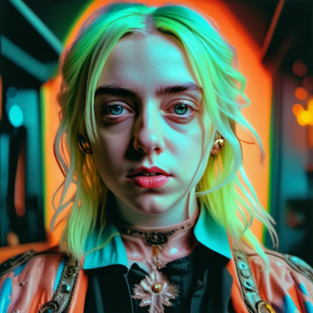 Billie Eilish in Hyperrealistic Film Noir Style