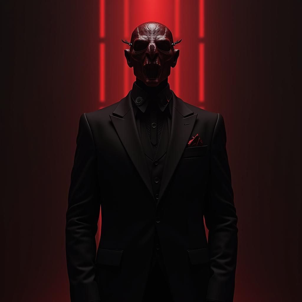 Darthmal in Elegant Black Tuxedo with Subtle Red Accents