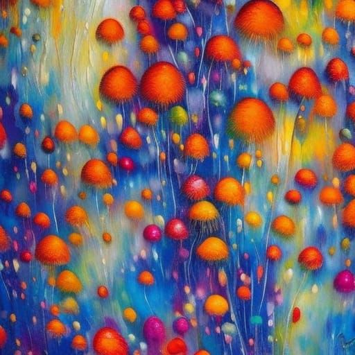 Blue Toadstool Mansion in Neo-Impressionist Style