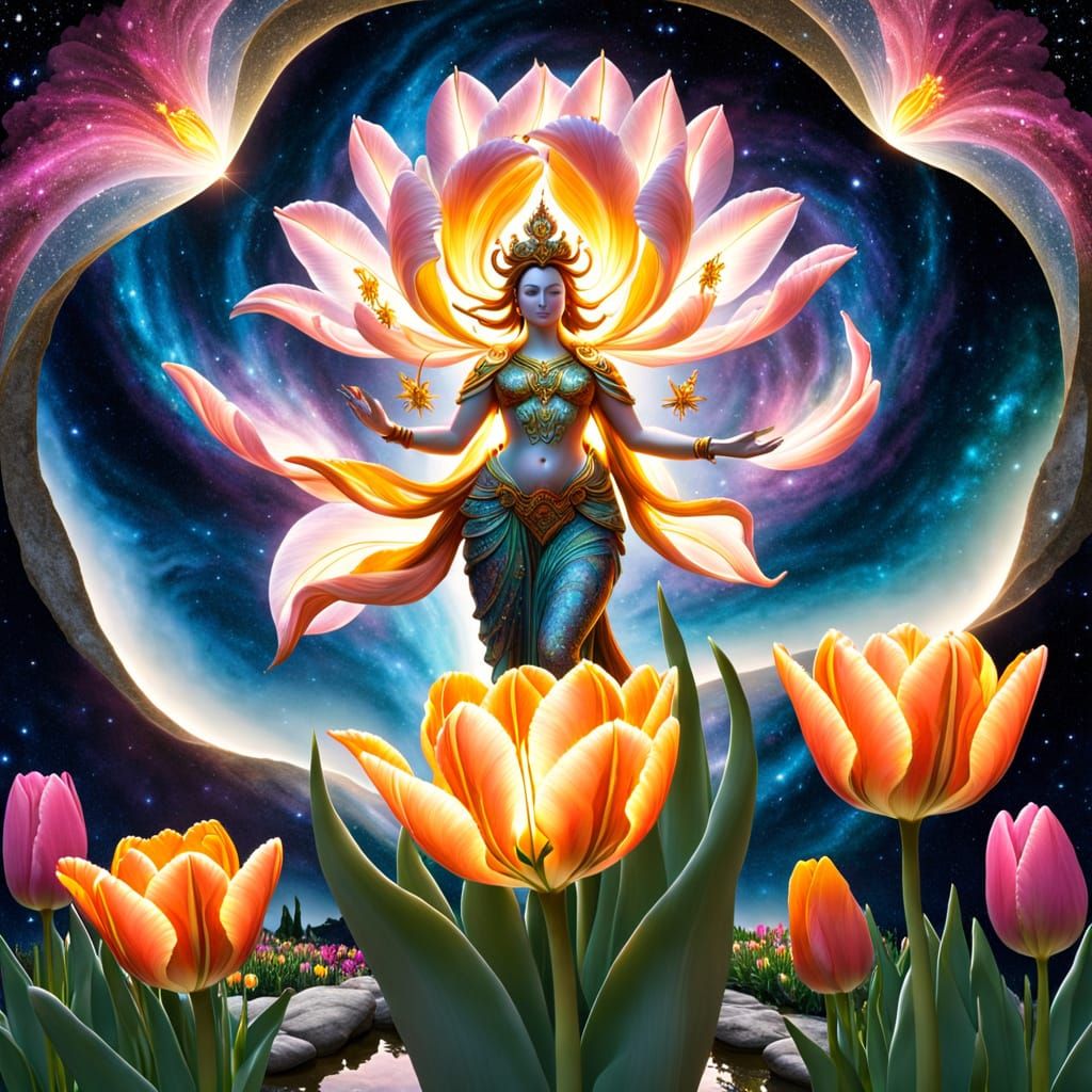 Celestial Deity Descends on Stardust Tulip