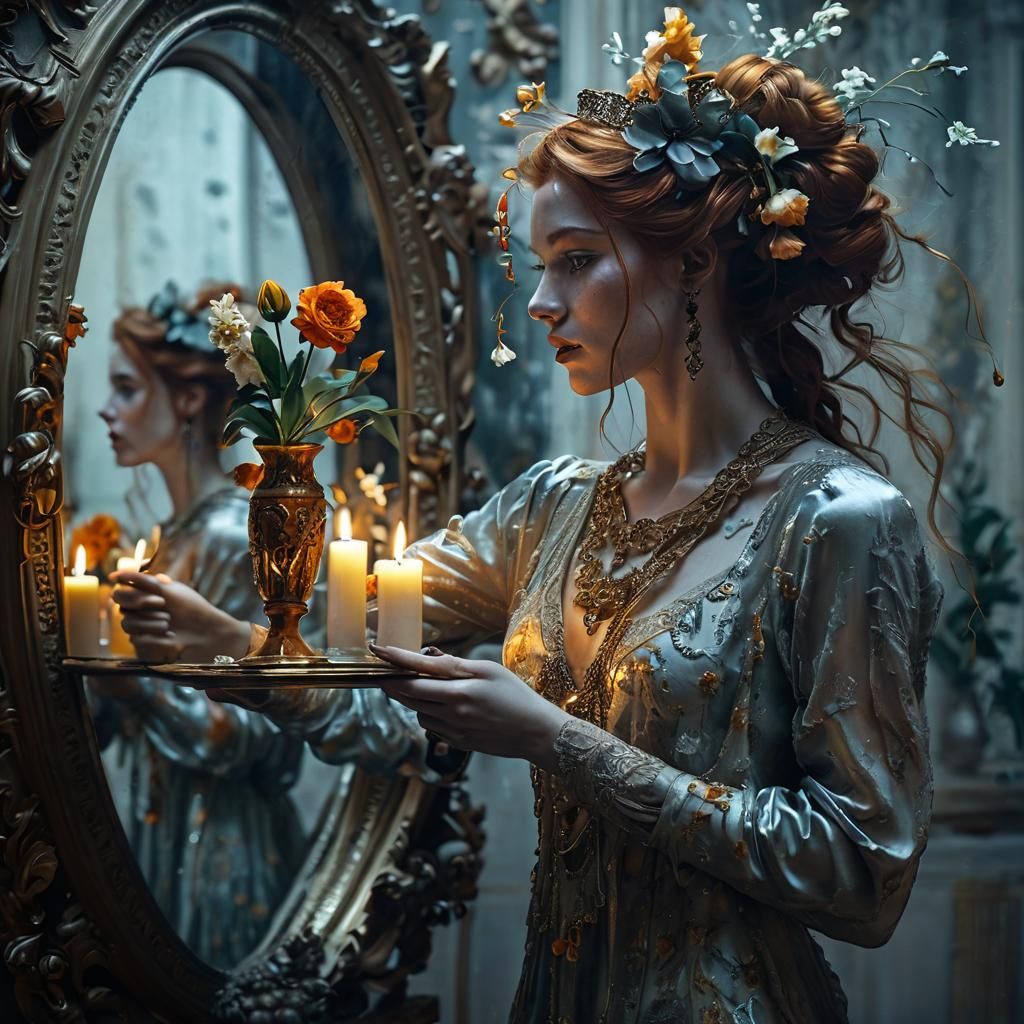 Woman with Vase in Dutch Master Style