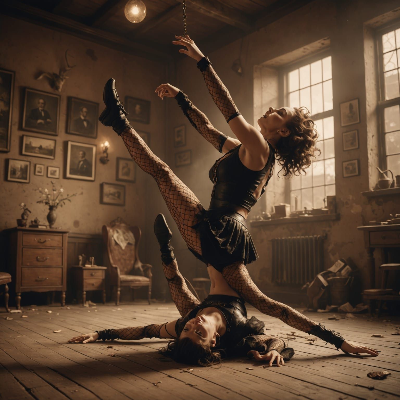 Vintage Sepia Photo of Contortionist and Animal