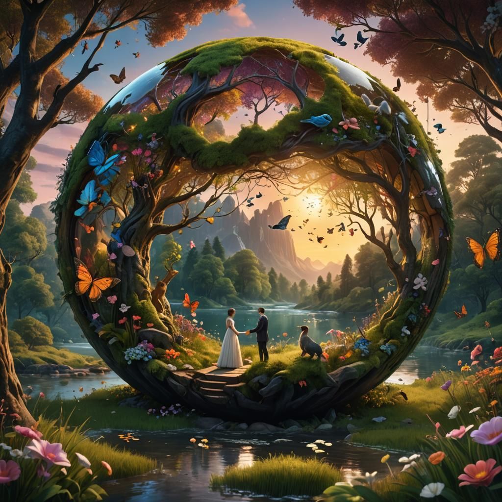 Enchanted Forest Sphere: A Fantasy Wedding Scene