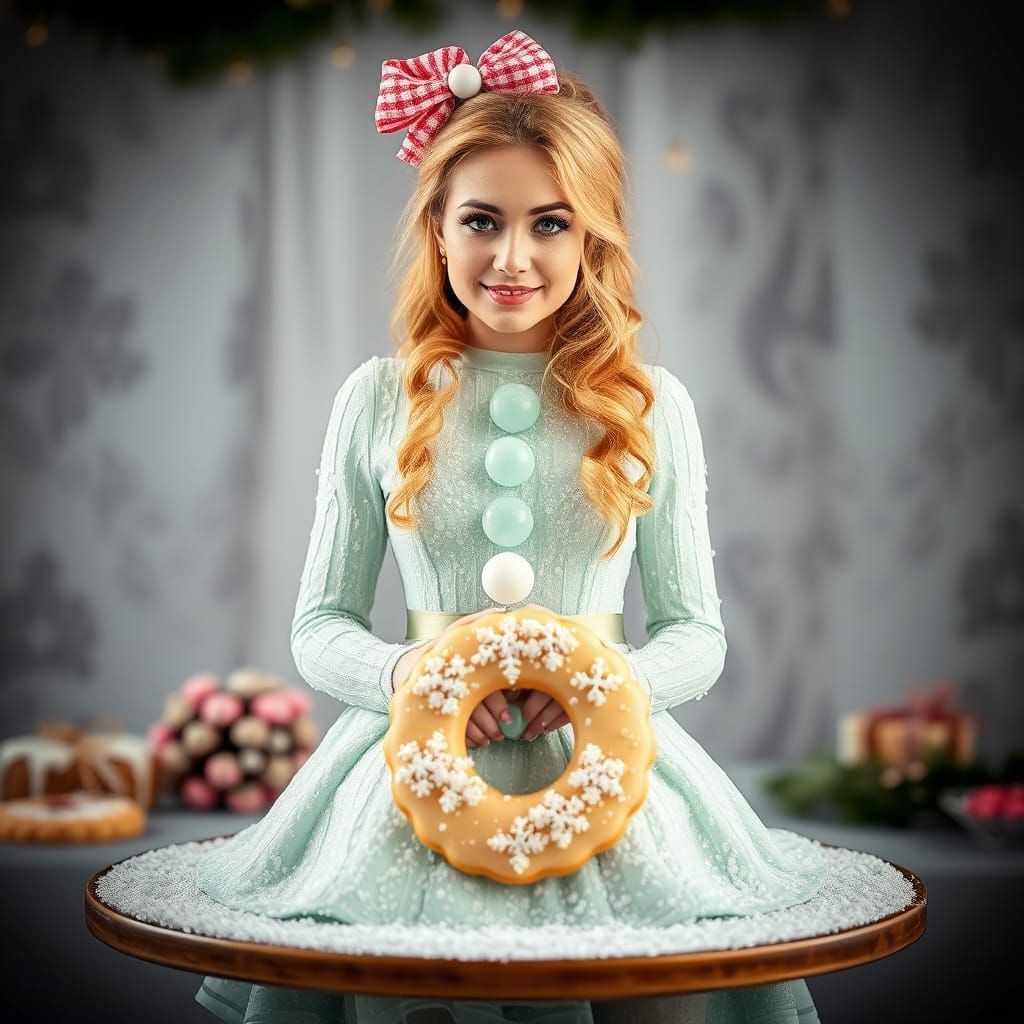 Woman in Party Ring Biscuit Dress