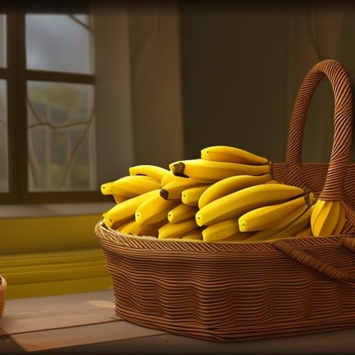 Bananas in Wicker Basket: Detailed Matte Painting