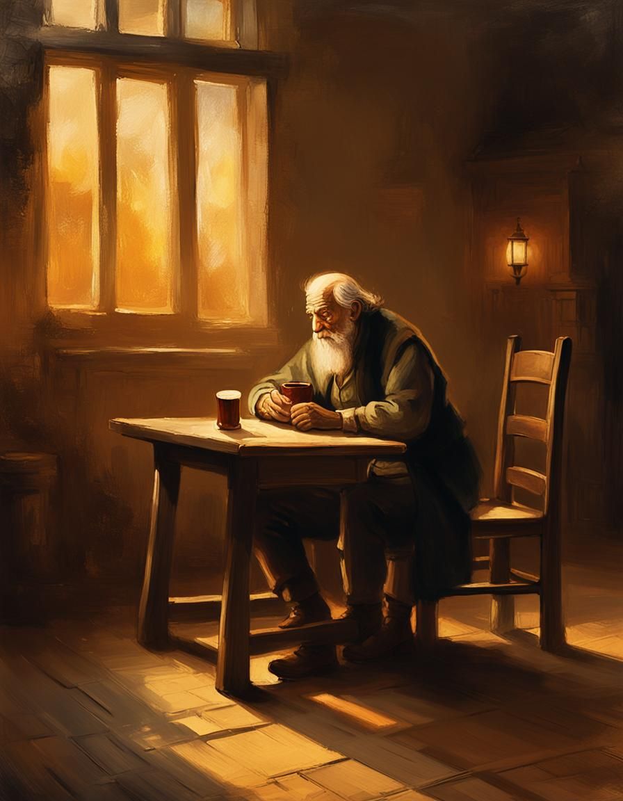 Old Man Drinking Ale as Oil Painting