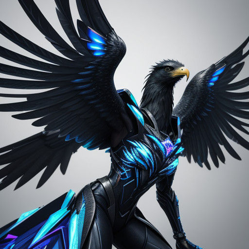 Cyberpunk Eagle-Diamond Hybrid in Neon-Lit Futuristic Landsc...