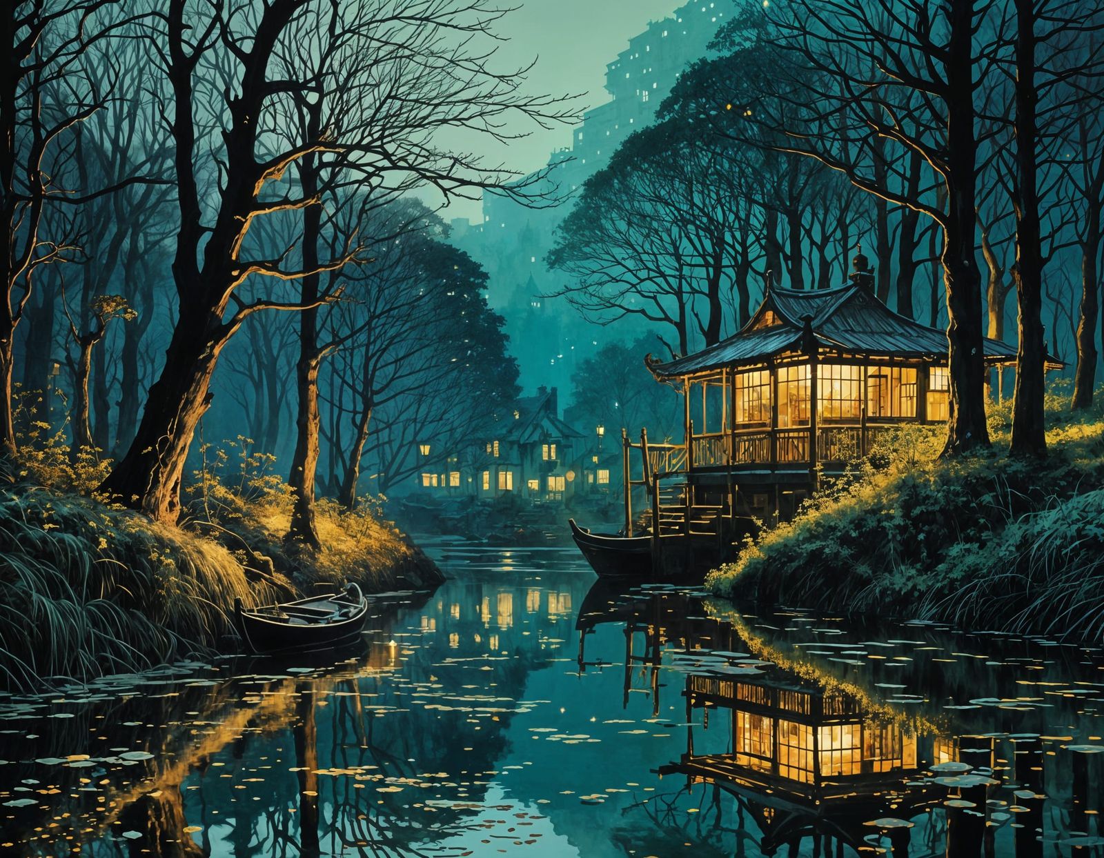 Metallic Ink Landscape in Tonalist Style