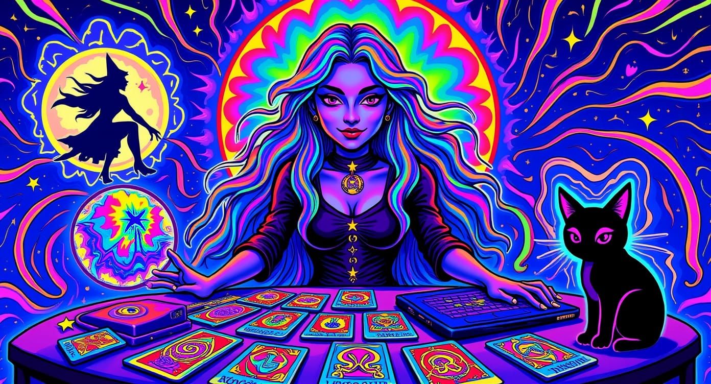 Psychedelic Witch Portrait with Rainbow Energy